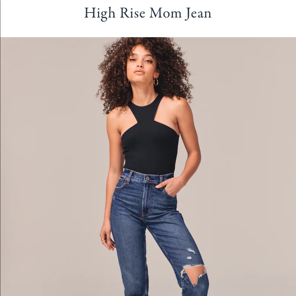 Abercrombie & Fitch The Mom High Rise Jeans Dark Destroy Wash 24/00 Extra Short